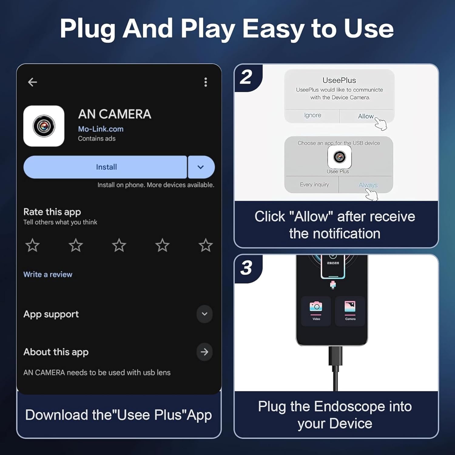 Mobile Endoscope Camera – 720P HD Type-C Waterproof Inspection Cam