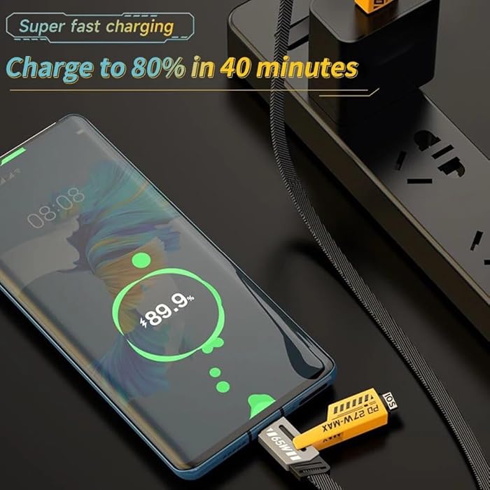 4-in-1 USB Charging Cable 65W – USB-C & Lightning Fast Charger