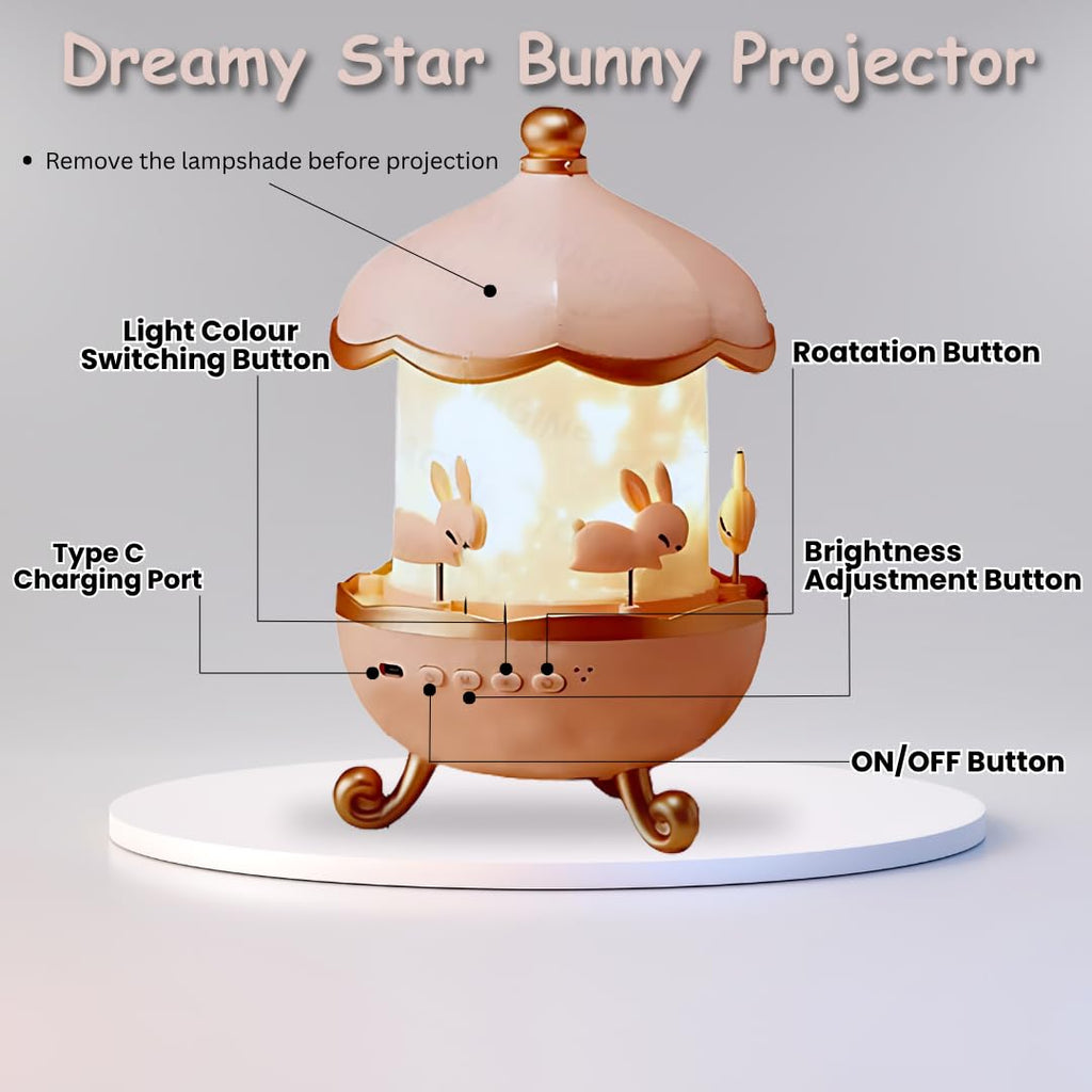 Rabbit Sky Night Light Projector – 360° Rotating Lamp for Kids