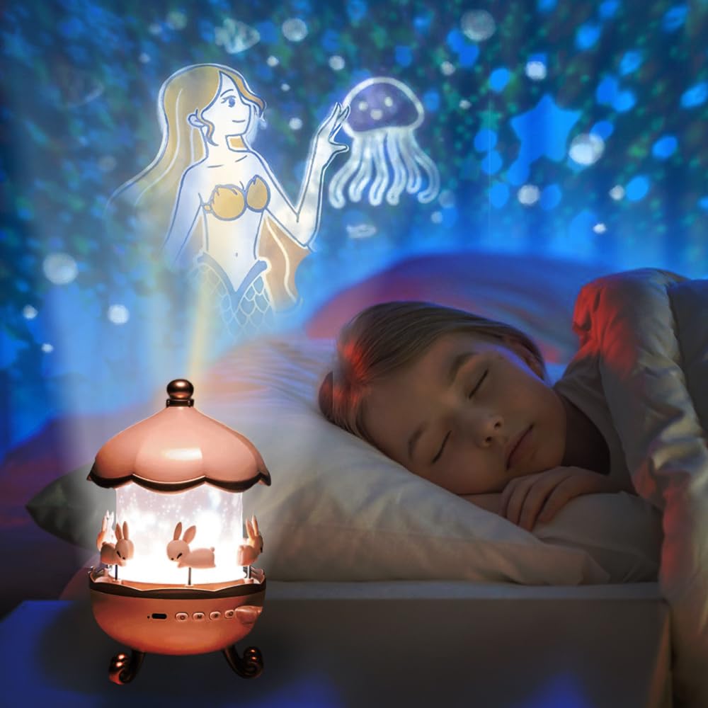Rabbit Sky Night Light Projector – 360° Rotating Lamp for Kids