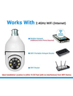 Wi-Fi Bulb Camera 360° 1080P- Wireless CCTV Security Bulb Camera Night Vision