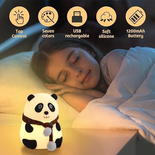 Panda Night Light for Kids – Soft Silicone 7-Color Nursery Lamp